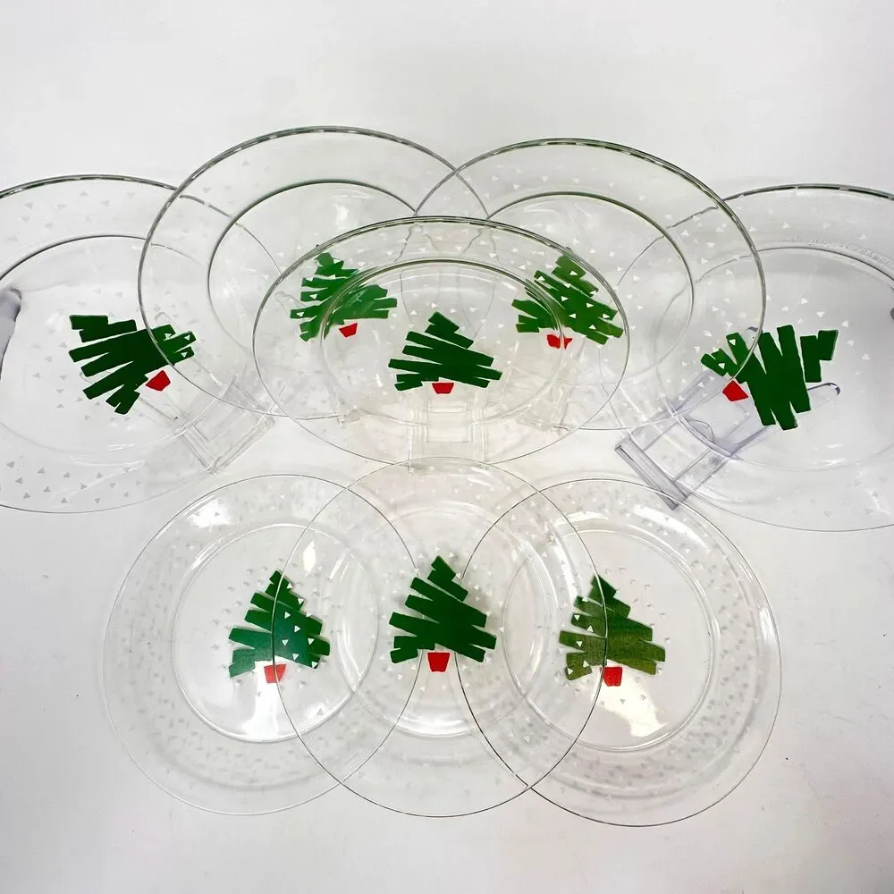 Vtg Luminarc 1988 Christmas Tree Confetti 8” Dessert Plates Arcoroc France